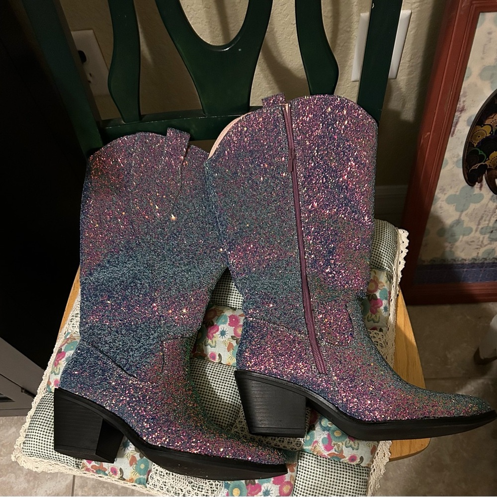 Purple sparkle wide calf boots size 9